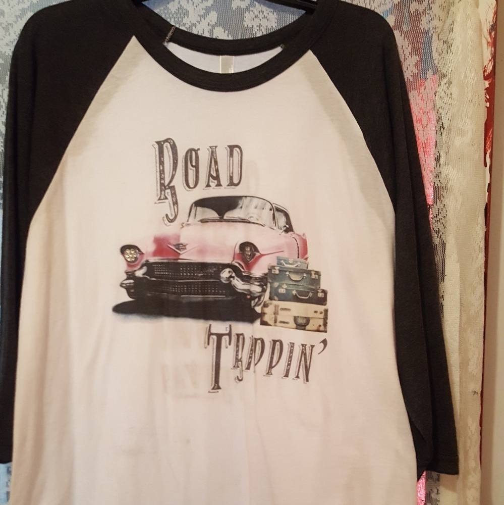 White w/black sleeves Raglon "Road Trippin"